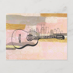 Nashville Skyline Guitar Watercolor Design Postcard
