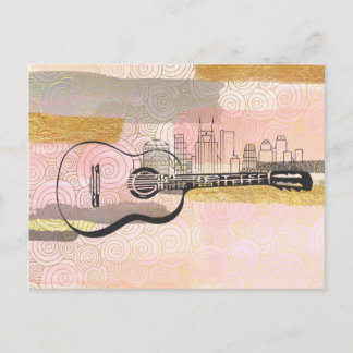 Nashville Skyline Guitar Watercolor Design Postcard