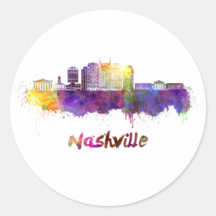 Nashville skyline in watercolor classic round sticker