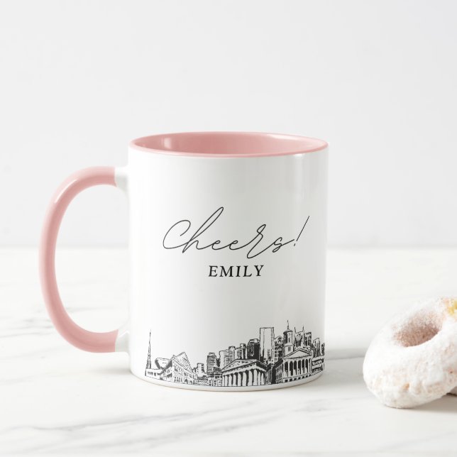Nashville Skyline Personalised Wedding Coffee Mug (With Donut)