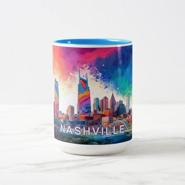 Nashville Skyline Urban Street Art Two-Tone Coffee Mug (Center)