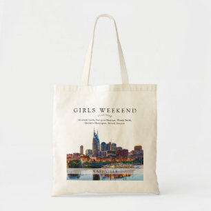 Nashville Skyline Watercolor Girls Weekend Tote Bag