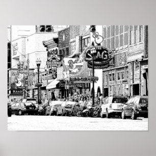 NASHVILLE STREET SCENE -- Digital pen & ink print