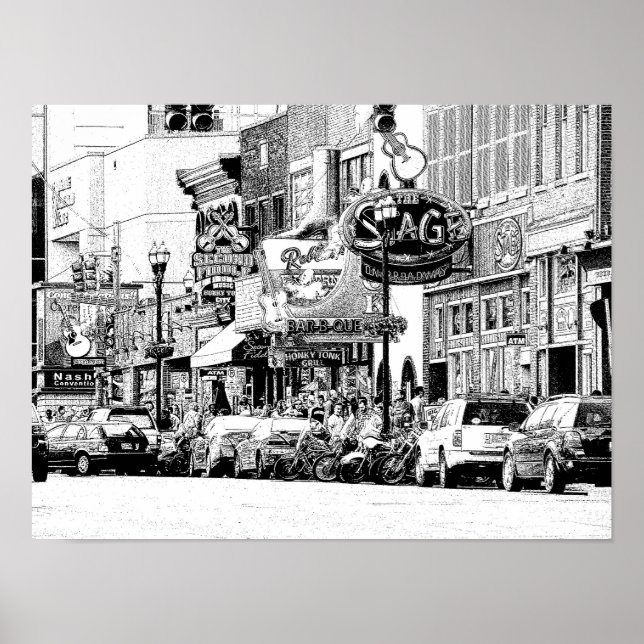 NASHVILLE STREET SCENE -- Digital pen & ink print (Front)