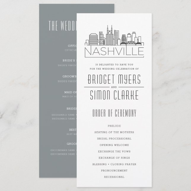 Nashville Stylised Skyline | Wedding Program Invitation (Front/Back)