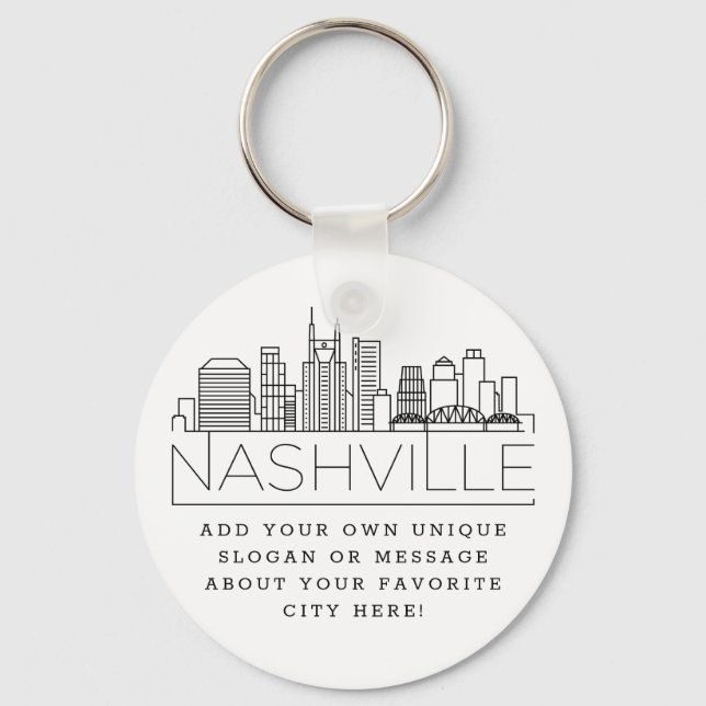 Nashville Stylized Skyline | Custom Slogan Key Ring (Front)
