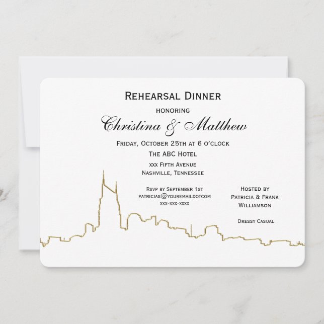Nashville Tenn Skyline Outline Rehearsal Dinner Invitation (Front)