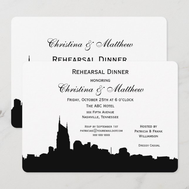 Nashville Tenn Skyline Silhouette Rehearsal Dinner Invitation (Front/Back)