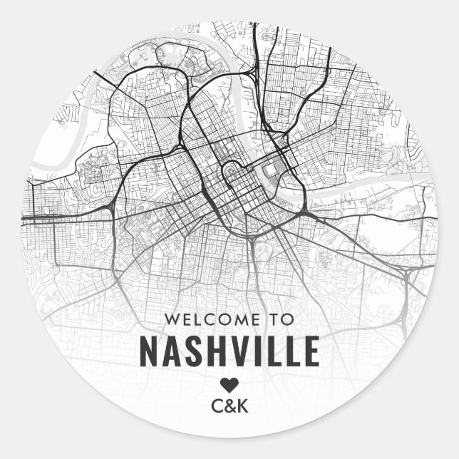 Nashville, Tennessee City Map | Wedding Welcome Classic Round Sticker (Front)