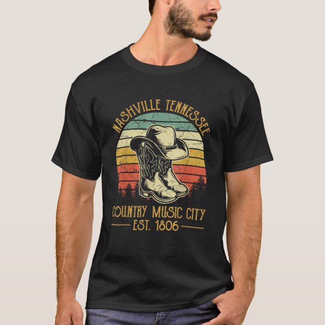 Nashville Tennessee Cowboy Boots Hat Country Music T-Shirt (Front)