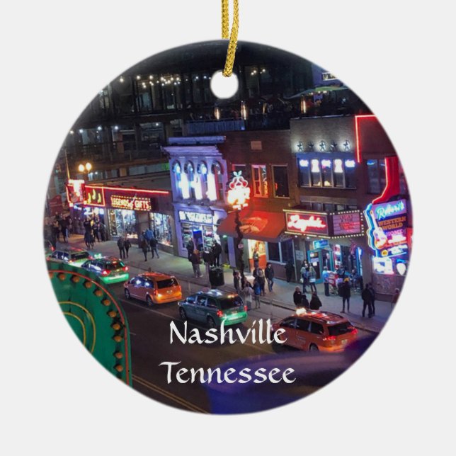 Nashville Tennessee Downtown Honky Tonks Ceramic Tree Decoration (Front)