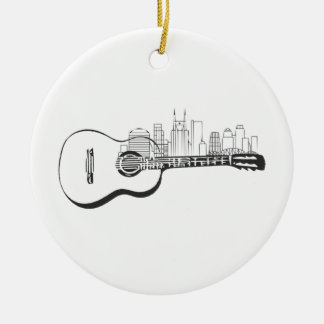 Nashville Tennessee Guitar Skyline Design Ceramic Tree Decoration