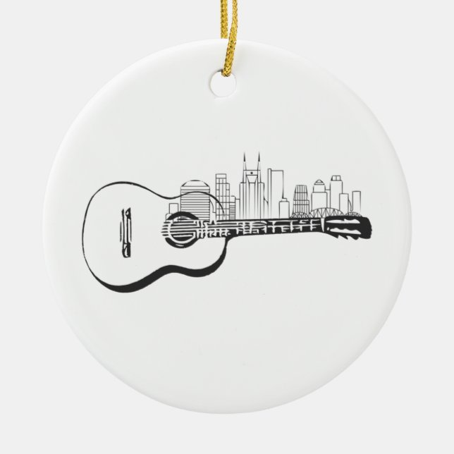 Nashville Tennessee Guitar Skyline Design Ceramic Tree Decoration (Front)