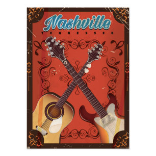 Nashville, Tennessee Guitar vintage travel poster