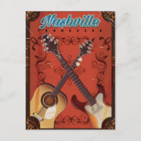 Nashville, Tennessee Guitar vintage travel poster