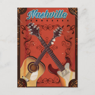 Nashville, Tennessee Guitar vintage travel poster Postcard