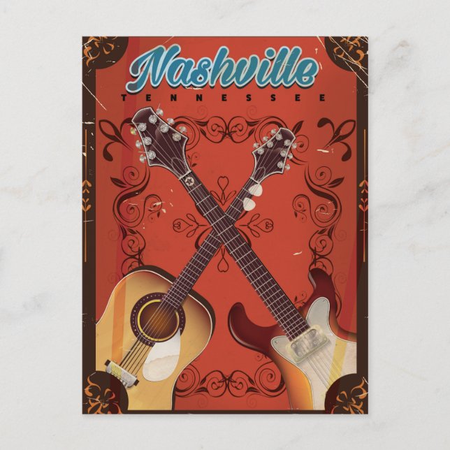 Nashville, Tennessee Guitar vintage travel poster Postcard (Front)