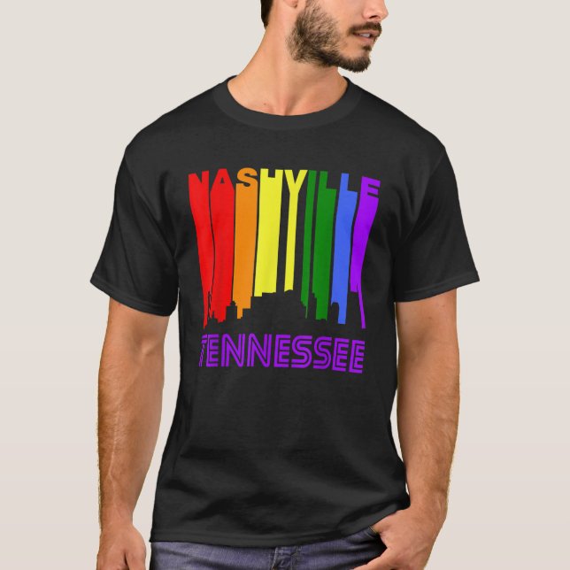 Nashville Tennessee LGBTQ Gay Pride Rainbow Skylin T-Shirt (Front)