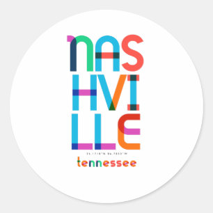 Nashville Tennessee Mid Century, Pop Art, Classic Round Sticker