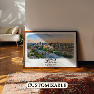 Nashville Tennessee Poster, Watercolor, Custom Poster