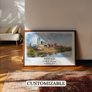 Nashville Tennessee Poster, Watercolor, Custom Poster
