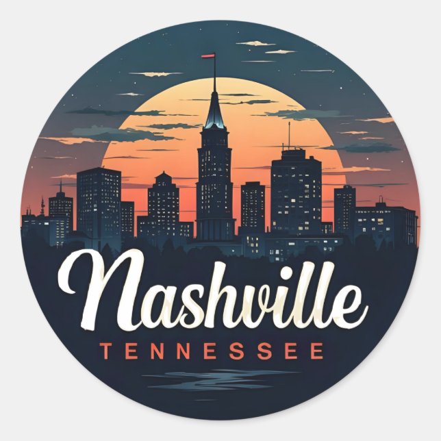 Nashville Tennessee retro Skyline  Classic Round Sticker (Front)