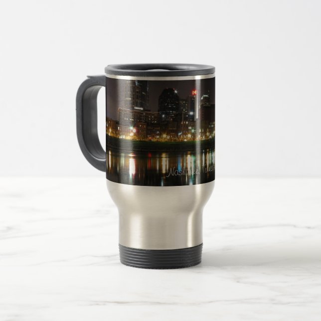 Nashville, Tennessee Skyline at Night Travel Mug (Front Left)