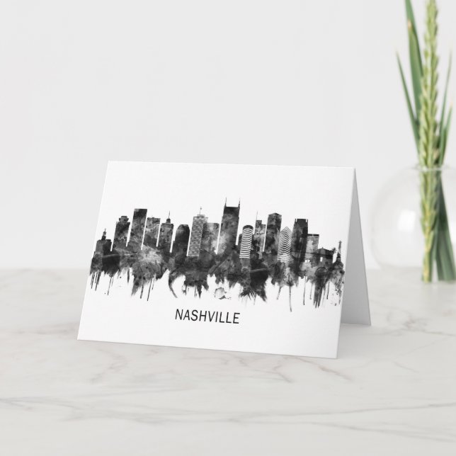 Nashville Tennessee Skyline BW Holiday Card (Front)