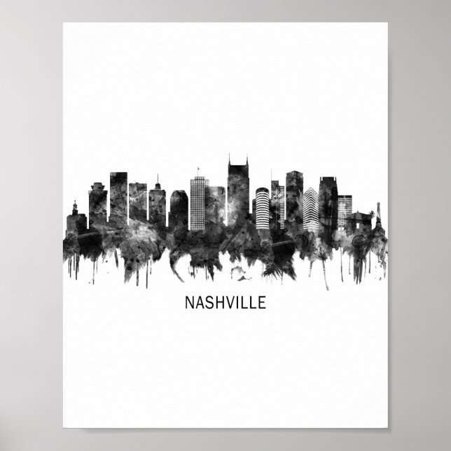 Nashville Tennessee Skyline BW Poster (Front)