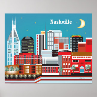 Nashville, Tennessee  - Skyline Illustration Poster
