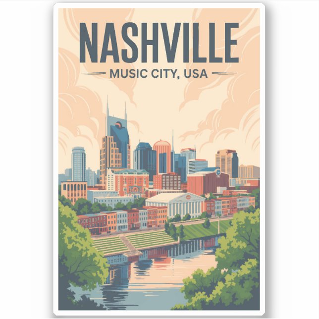 Nashville Tennessee Skyline Travel Art Vintage (Front)