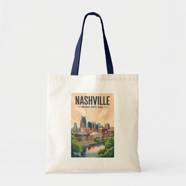 Nashville Tennessee Skyline Travel Art Vintage Tote Bag (Front)