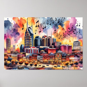 Nashville Tennessee USA Travel Places watercolor Poster