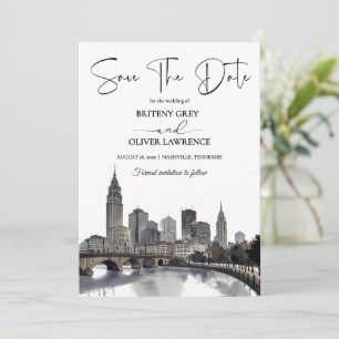 Nashville Tennessee Watercolor Skyline  Save The Date