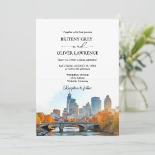 Nashville Tennessee Watercolor Skyline Wedding Invitation
