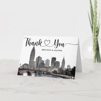 Nashville Tennessee Watercolor Skyline Wedding Thank You Card