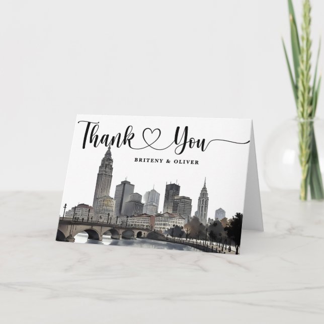 Nashville Tennessee Watercolor Skyline Wedding Thank You Card (Front)