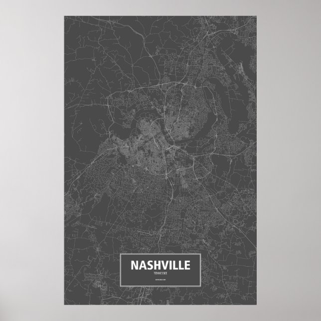 Nashville, Tennessee (white on black) Poster (Front)