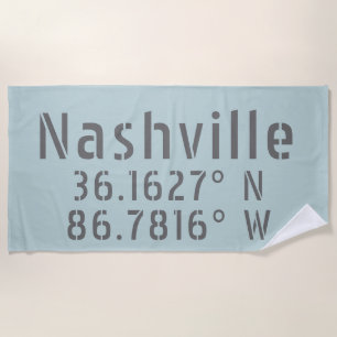 Nashville TN Latitude Longitude Beach Towel