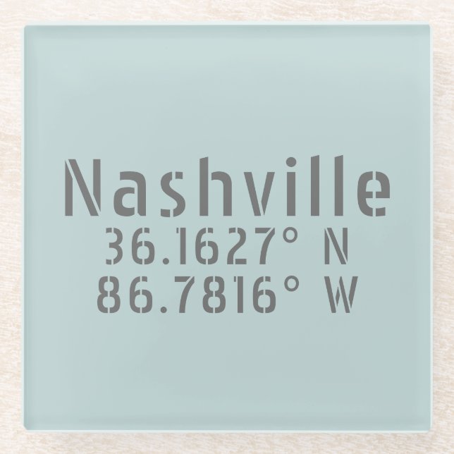 Nashville TN Latitude Longitude  Glass Coaster (Front)
