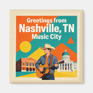 Nashville TN Music City Retro Art Magnet