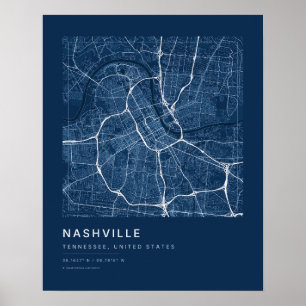 Nashville TN Navy Blue City Map Art Print