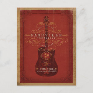 Nashville, TN - Red Guitar Postcard