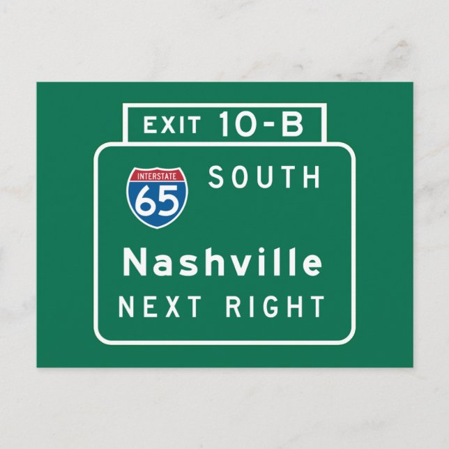 Nashville, TN Road Sign Postcard (Front)