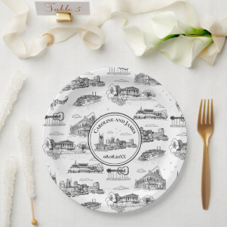 Nashville Toile Black and White Paper Plate
