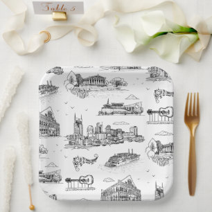 Nashville Toile Black and White Paper Plate