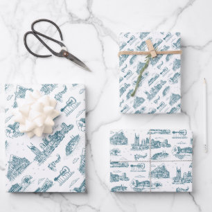 Nashville Toile Twilight on White Wrapping Paper Sheet