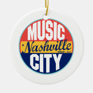 Nashville Vintage Label Ceramic Tree Decoration