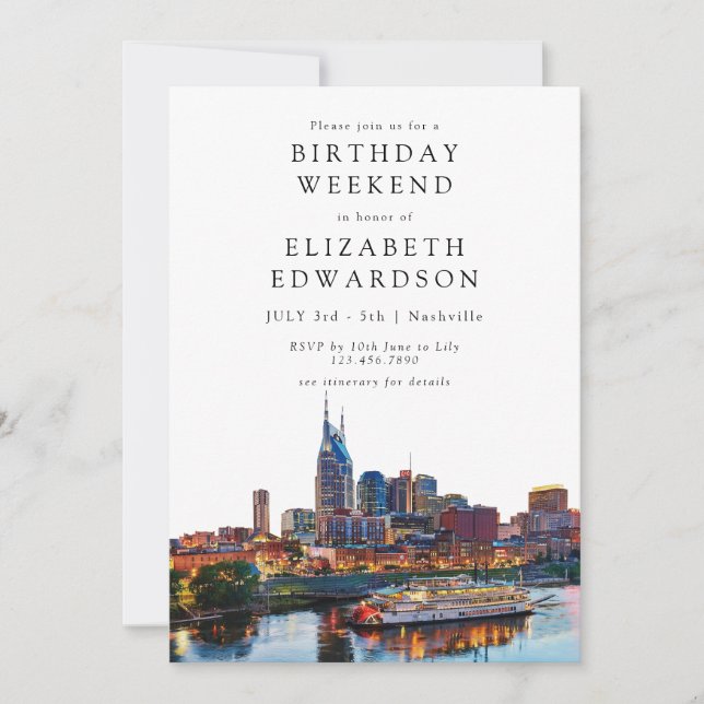 Nashville Watercolor Birthday Weekend Invitation (Front)