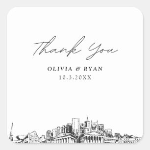 Nashville Wedding Landmarks Favour Thank You Square Sticker